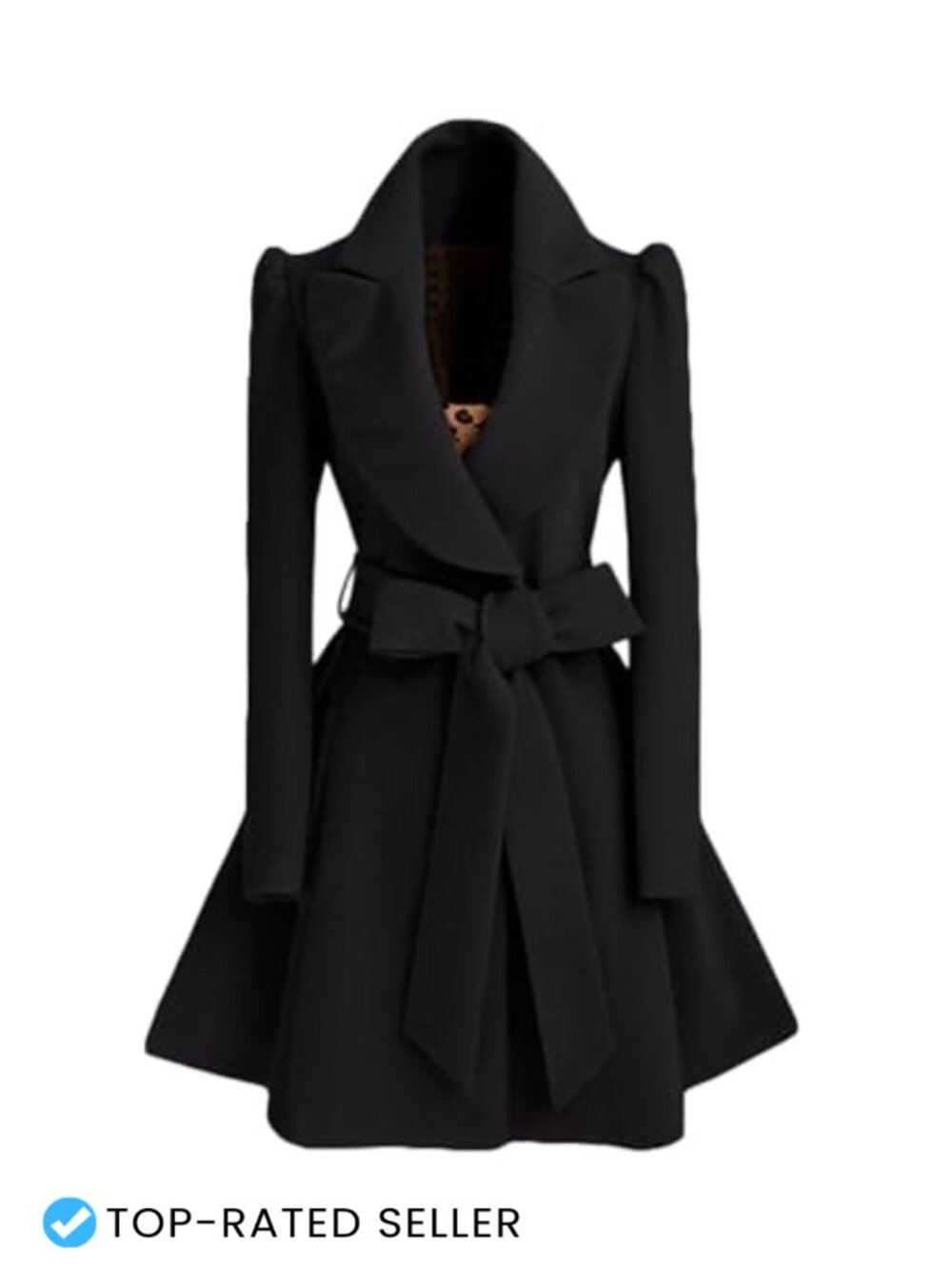 Women Wool Blend Double Breasted Belted Swing Peacoat Puff Sleeve Dress Coat